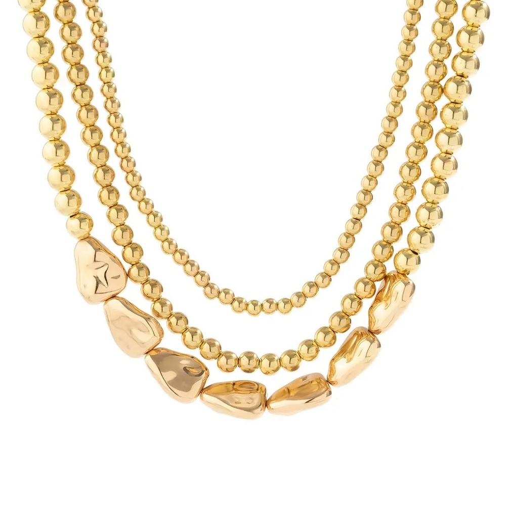 NWOT Gold Molton Multi Strand Stack Necklace - Picture 2 of 3